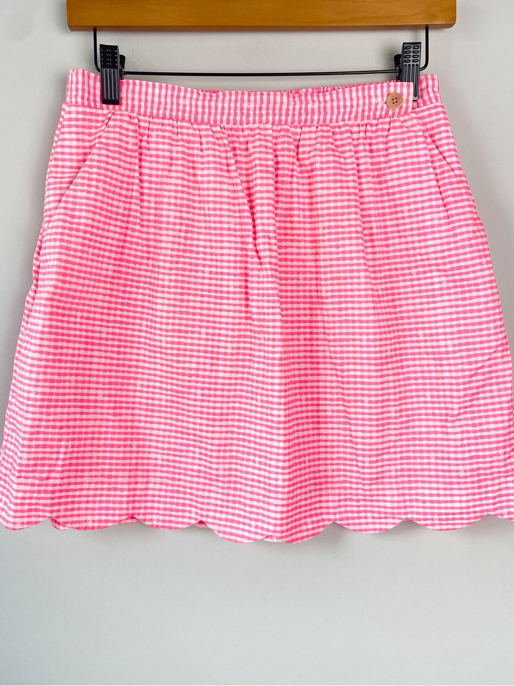 Lilly Pulitzer Womens Mimosa Skirt S Fiesta Pink Gingham Scalloped Hem Preppy